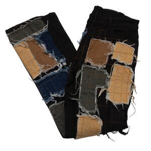 Watson Sosoo71 Patchwork Distressed Flare Jeans Black Size 28 Grunge Y2K Goth